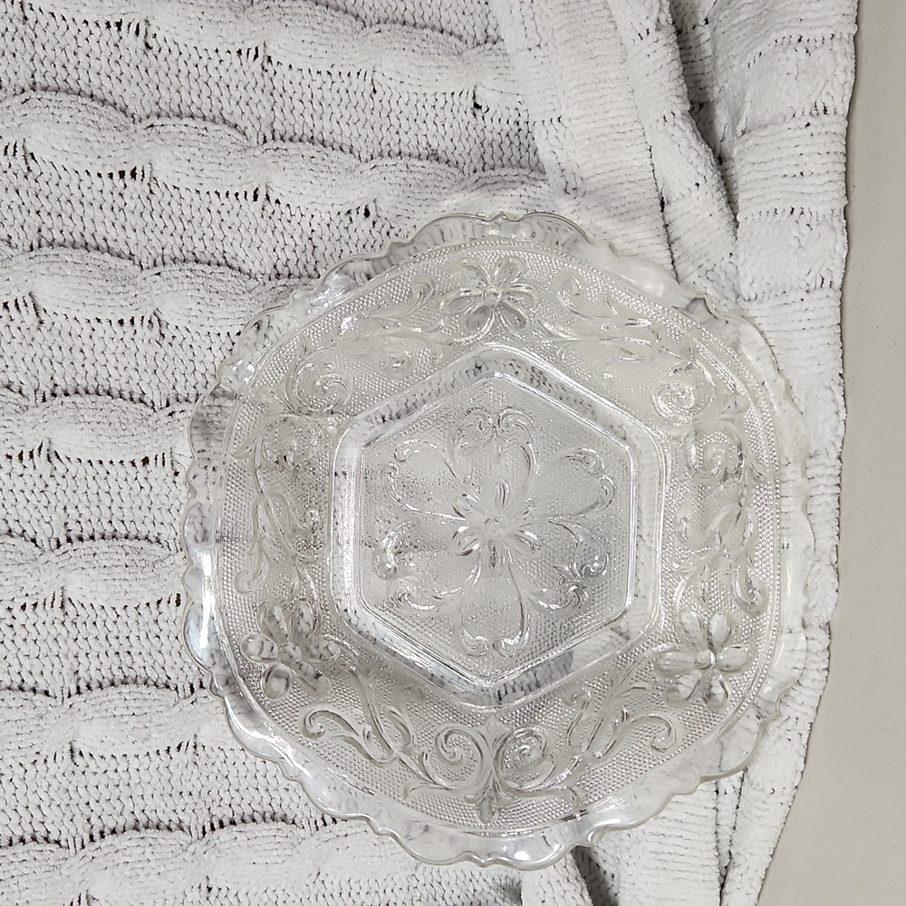 Vintage Glass Octagon Shaped Floral Accented Textured Exterior Mini Dish